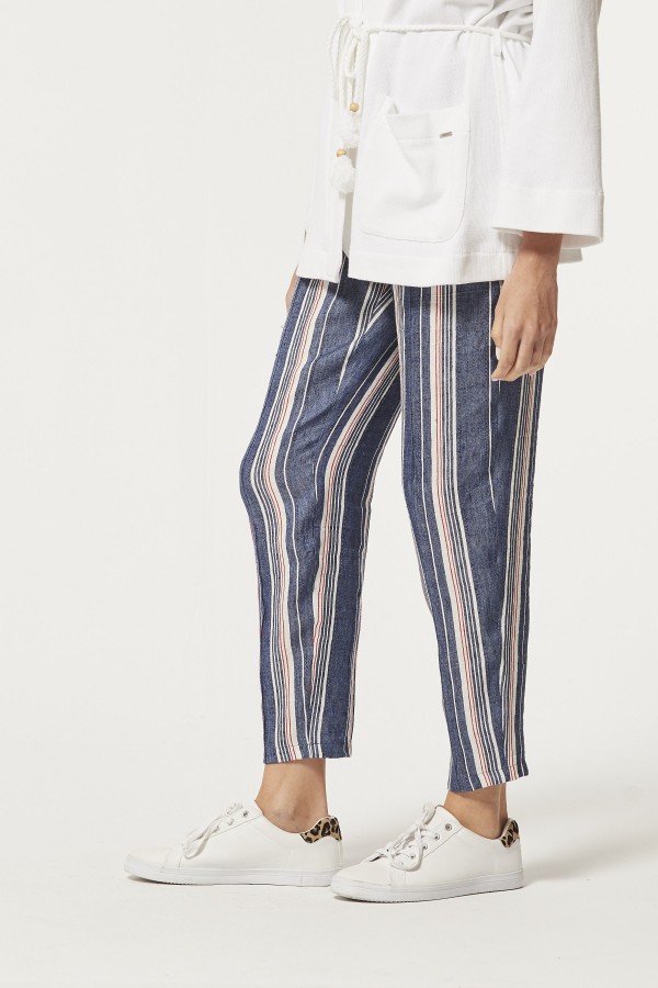 STRIPED LINEN DONGA TROUSERS