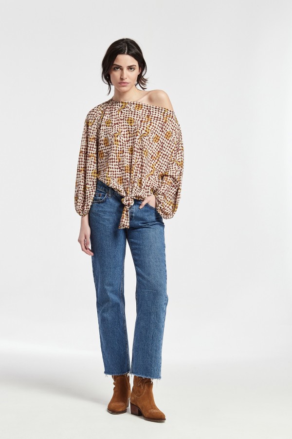 PRINTED CHIFFON TIE WAIST...