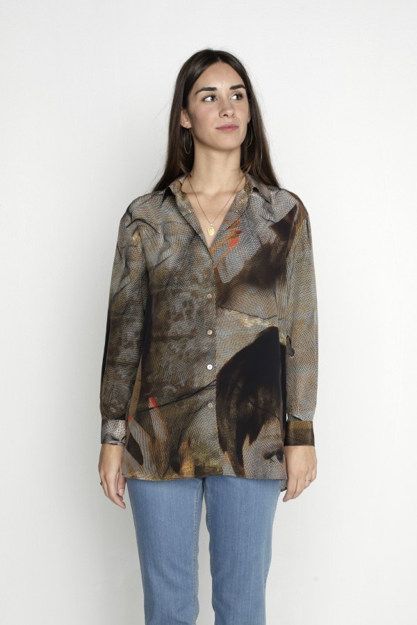SILK PRINT SHIRT WITH...