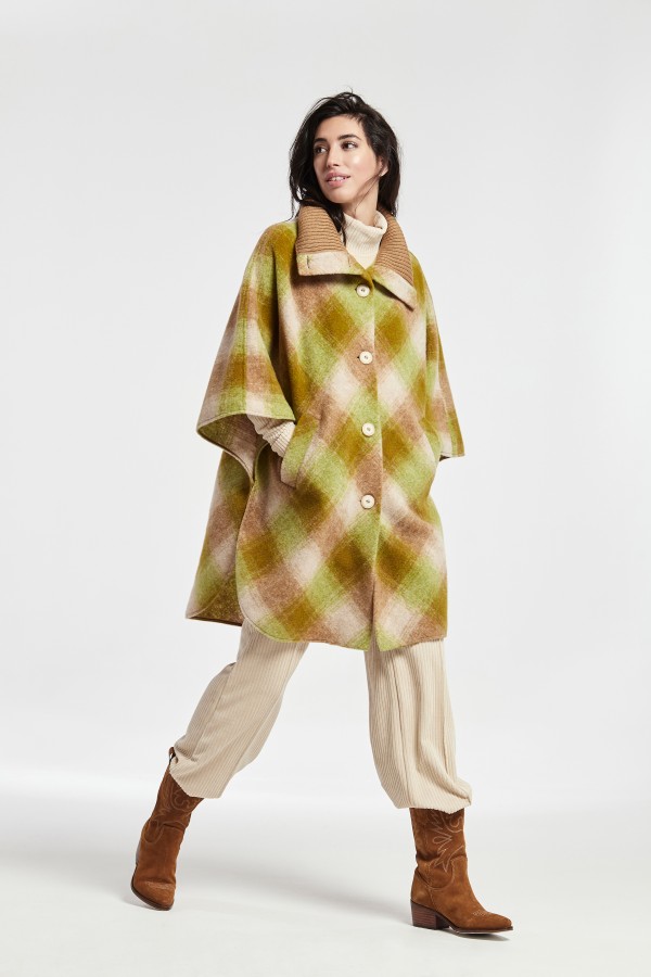 WOOL CHECK LUNES CAPE WITH...