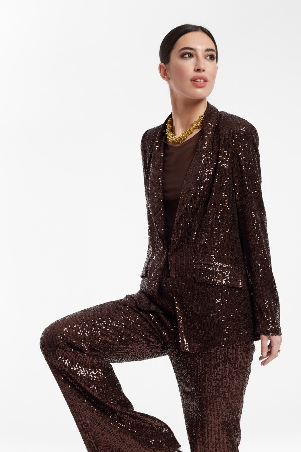 SPARKLY SEQUINS TUXEDO NECK...