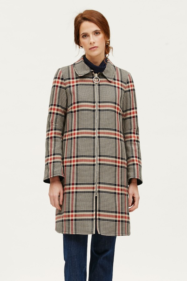 CHECKER WOOL ZIPPER COAT