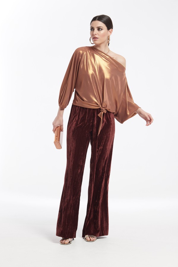 CHIFFON SHINY TIE WAIST TOP