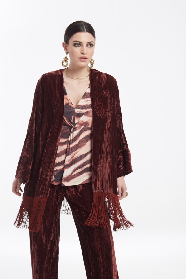 CRUSHED VELVET FLARED KIMONO