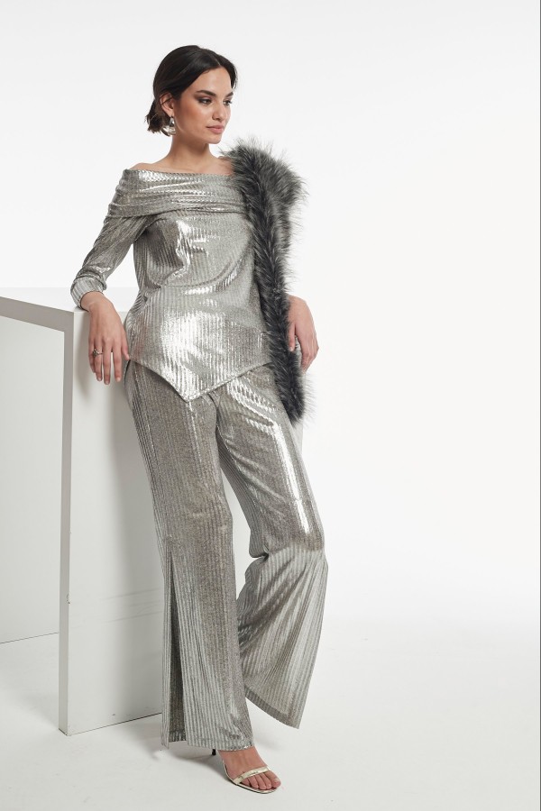 SHINY LAMINATED RIBBON KNIT...