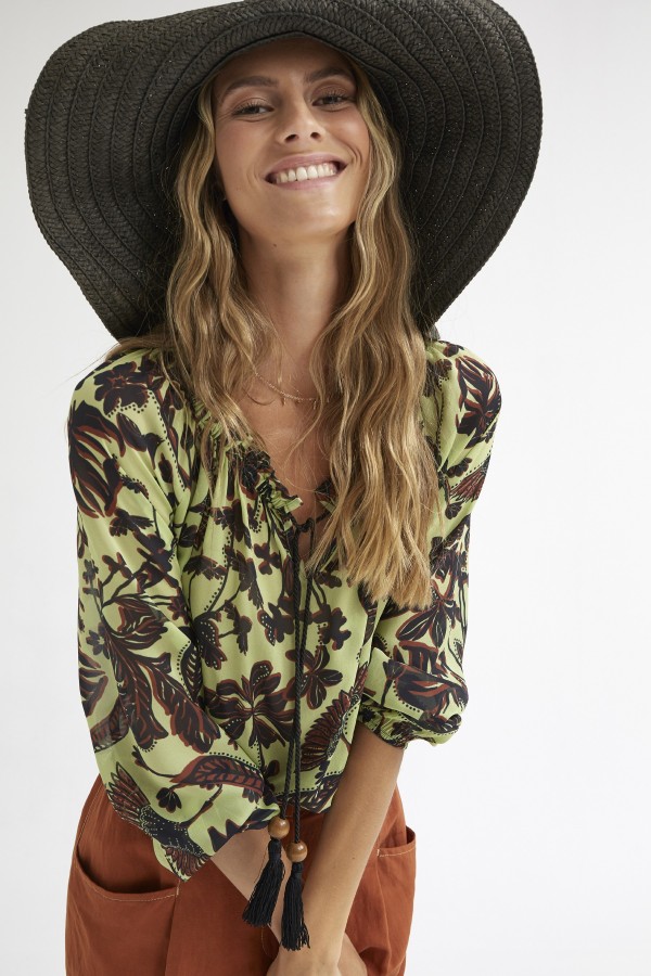 GATHERED SHIRT FLORAL PRINT