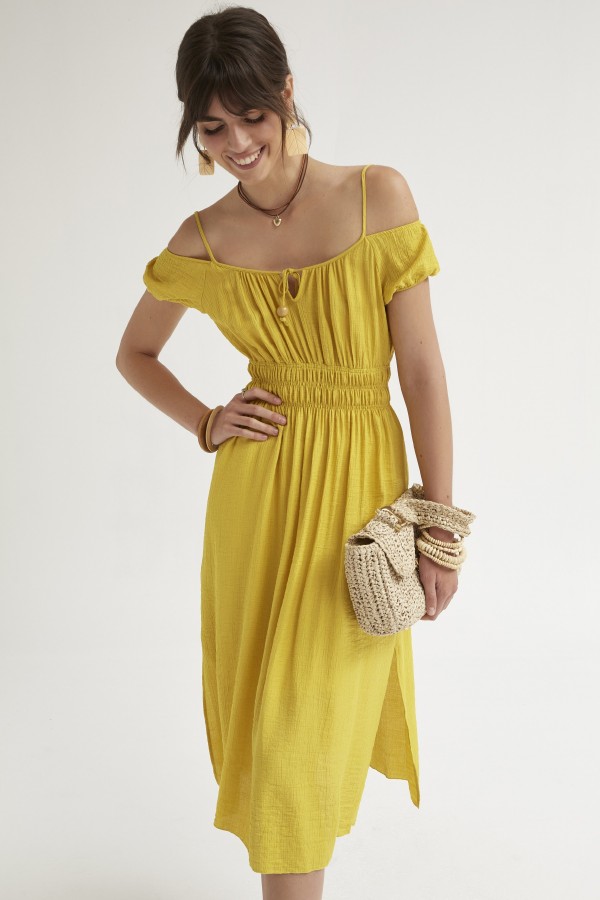 TEXTURED VISCOSE DRESS WITH...