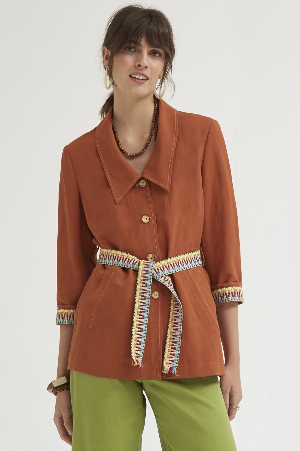 LINEN VISCOSE V-NECKLINE...