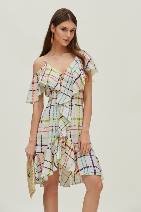 FLOUNCED SHOULDERS DRESS...