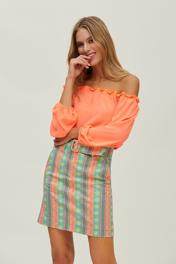 PRINT PIQUE SKIRT WITH BELT
