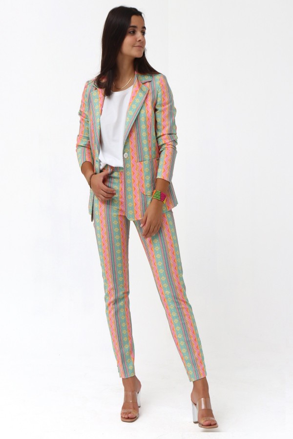 PRINTED PIQUE TIGHT TROUSERS 