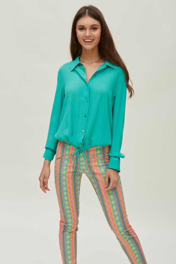 ZIPPER  PRINT PIQUE TROUSERS 