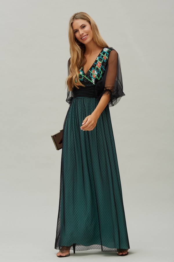 DRAPED WAIST LONG DRESS...