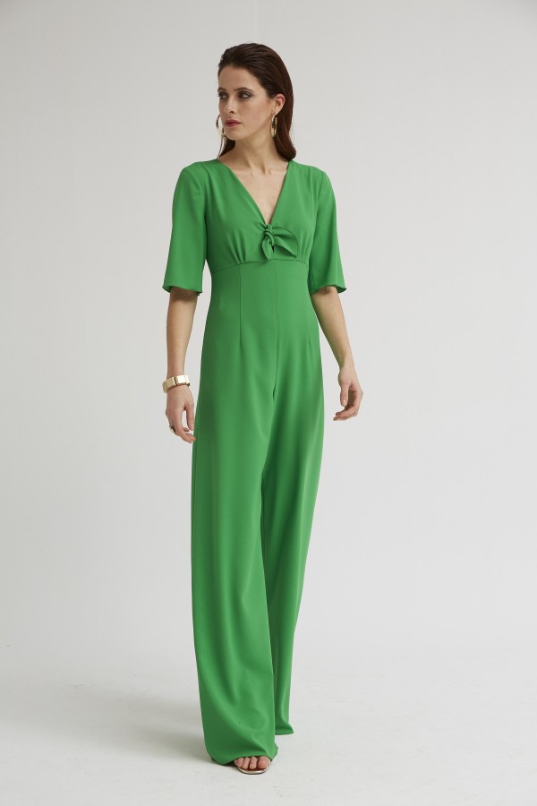 V-NECK CORD TIE JUMPSUIT CREPE