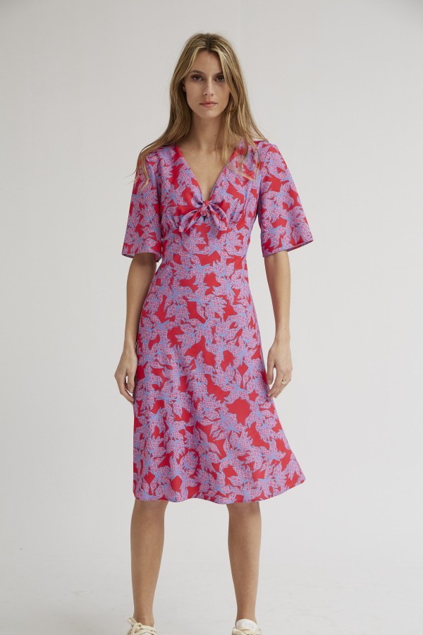 CORD TIE DRESS FLORAL PRINTING